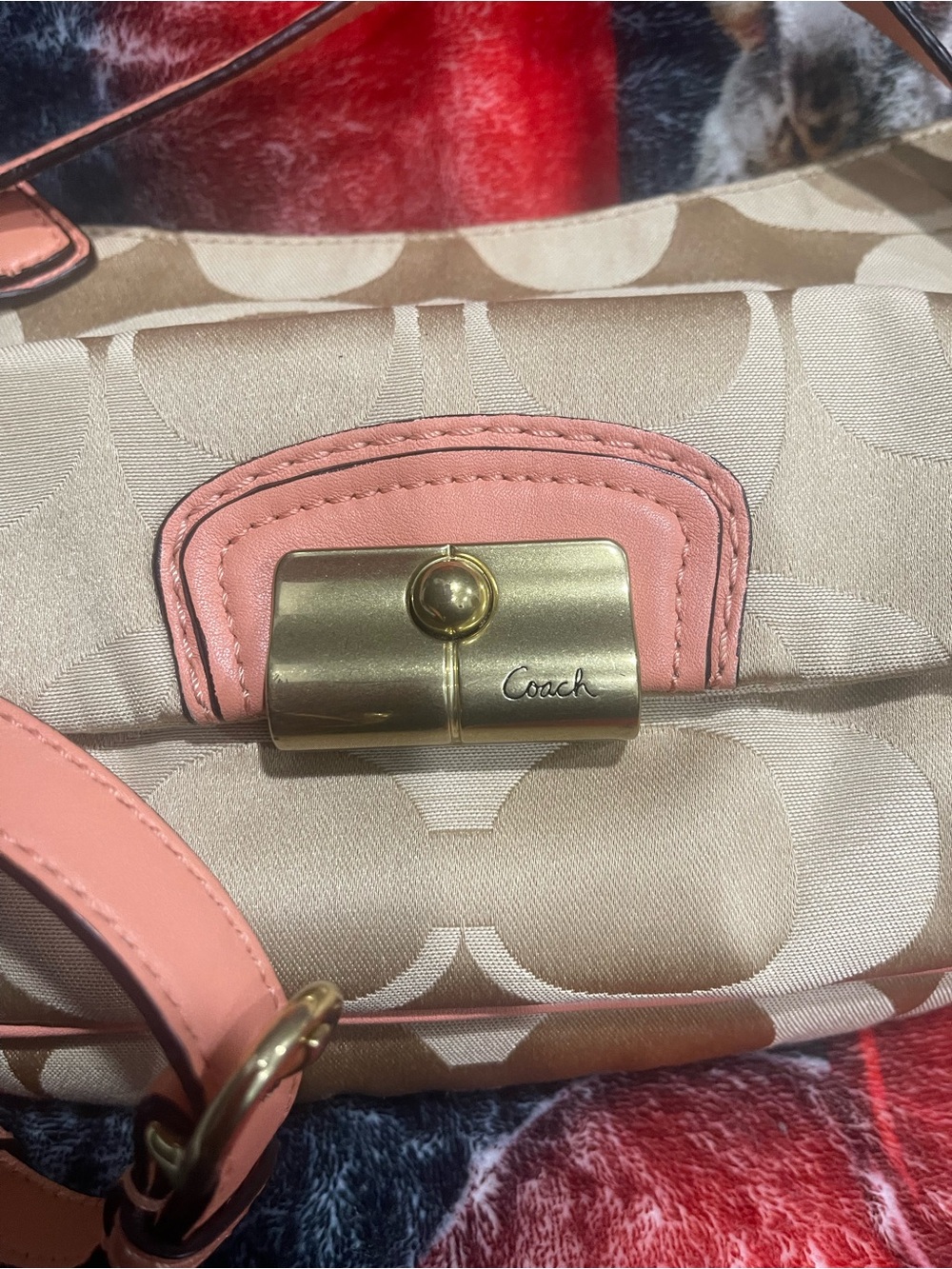 Coach Kristin Khaki Signature Jacquard Crossbody with Coral Trim - Picture 3 of 8